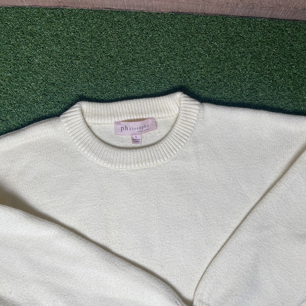 Philosophy Cream Knit Sweater Ribbed Trim Crew Neck Pullover‎ Cozy Large